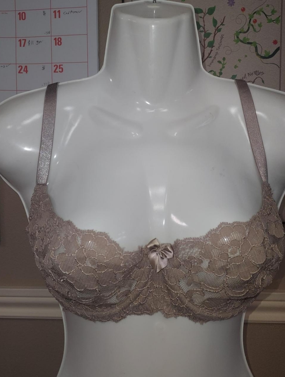 Victoria's Secret Taupe Lace Demi Bra with Satin Center Bow